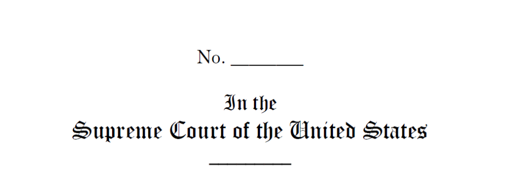 A generic header for a petition filed in the Supreme Court of the United States