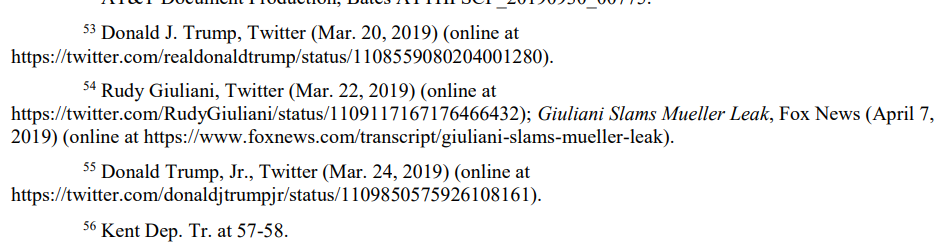 An excerpt of the report's endnotes showing hyperlinks to various Twitter posts.