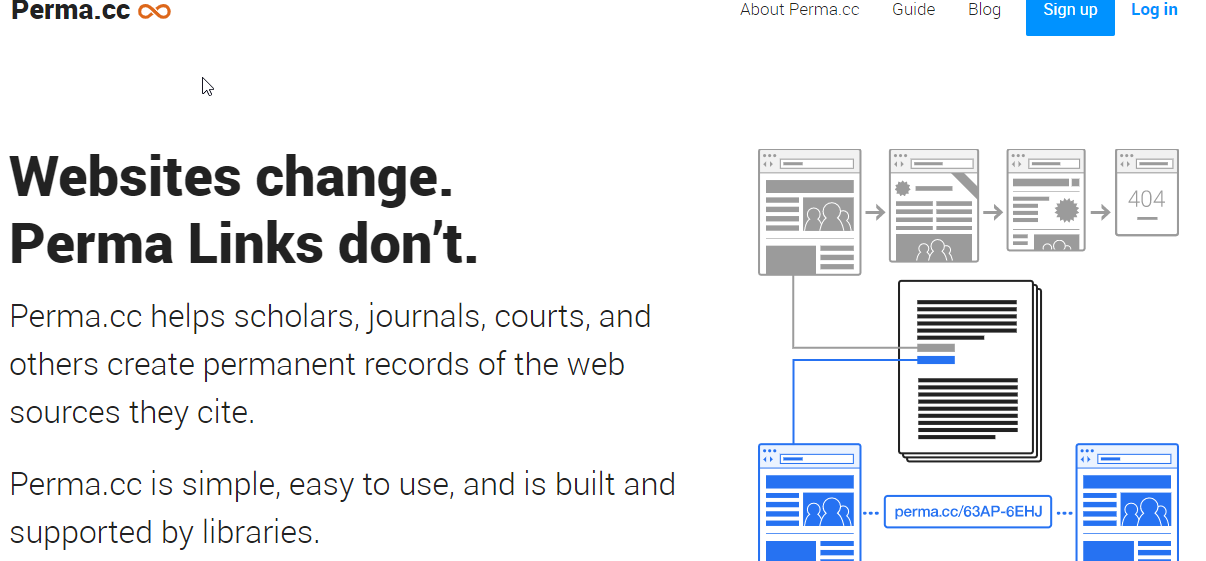 The landing page of the website perma.cc.