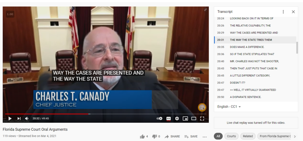 An edited, captioned oral argument video and transcript from the Florida Supreme Court.